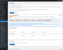 Page screenshot: WP Security &rarr; User Login &rarr; Account activity logs