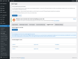 Page screenshot: WP Security &rarr; User Login &rarr; Logged in users
