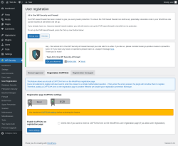Page screenshot: WP Security &rarr; User Registration &rarr; Registration CAPTCHA