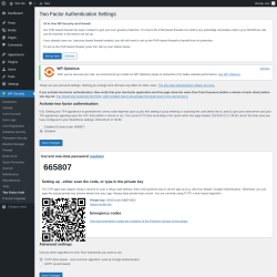 Page screenshot: WP Security &rarr; Two Factor Auth