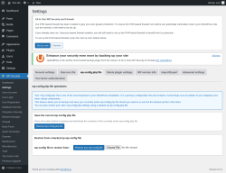 Page screenshot: WP Security &rarr; Settings &rarr; wp-config.php file