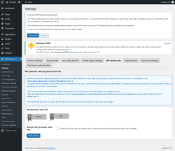 Page screenshot: WP Security &rarr; Settings &rarr; WP version info