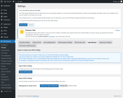 Page screenshot: WP Security &rarr; Settings &rarr; Import/Export