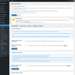 Page screenshot: WP Security &rarr; Spam Prevention &rarr; Comment spam IP monitoring