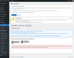 Page screenshot: WP Security &rarr; User Accounts &rarr; Display name