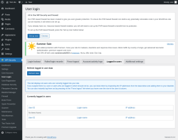 Page screenshot: WP Security &rarr; User Login &rarr; Logged in users