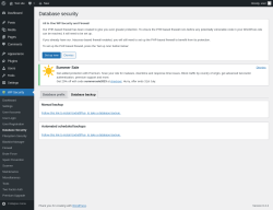 Page screenshot: WP Security &rarr; Database Security &rarr; Database backup