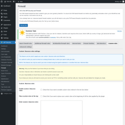 Page screenshot: WP Security &rarr; Firewall &rarr; Custom rules