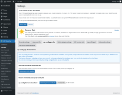 Page screenshot: WP Security &rarr; Settings &rarr; wp-config.php file
