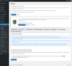 Page screenshot: WP Security &rarr; Settings &rarr; Advanced settings