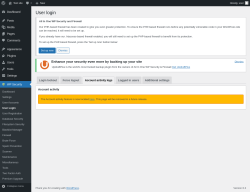 Page screenshot: WP Security &rarr; User Login &rarr; Account activity logs
