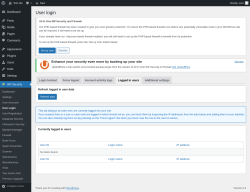 Page screenshot: WP Security &rarr; User Login &rarr; Logged in users