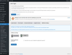 Page screenshot: WP Security &rarr; User Login &rarr; Additional settings