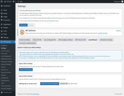 Page screenshot: WP Security &rarr; Settings &rarr; Import/Export