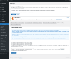 Page screenshot: WP Security &rarr; Settings &rarr; Advanced settings