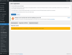 Page screenshot: WP Security &rarr; User Registration &rarr; Registration CAPTCHA