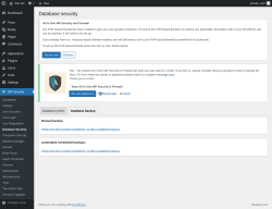 Page screenshot: WP Security &rarr; Database Security &rarr; Database backup
