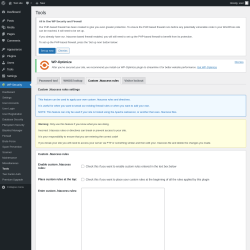 Page screenshot: WP Security &rarr; Tools &rarr; Custom .htaccess rules