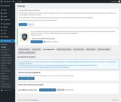 Page screenshot: WP Security &rarr; Settings &rarr; wp-config.php file