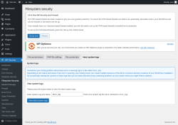 Page screenshot: WP Security &rarr; Filesystem Security &rarr; Host system logs