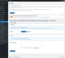 Page screenshot: WP Security &rarr; Firewall &rarr; Advanced settings