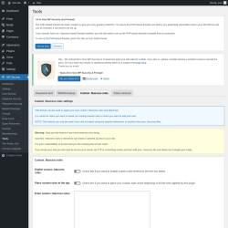 Page screenshot: WP Security &rarr; Tools &rarr; Custom .htaccess rules