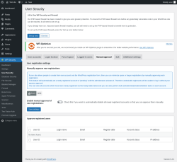 Page screenshot: WP Security &rarr; User Security &rarr; Manual approval
