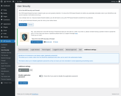 Page screenshot: WP Security &rarr; User Security &rarr; Additional settings