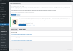 Page screenshot: WP Security &rarr; Database Security &rarr; Database backup