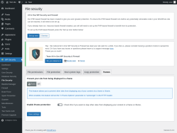 Page screenshot: WP Security &rarr; File Security &rarr; Frames