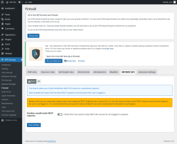 Page screenshot: WP Security &rarr; Firewall &rarr; WP REST API