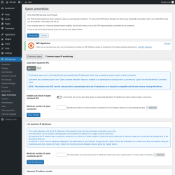 Page screenshot: WP Security &rarr; Spam Prevention &rarr; Comment spam IP monitoring