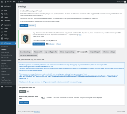 Page screenshot: WP Security &rarr; Settings &rarr; WP version info