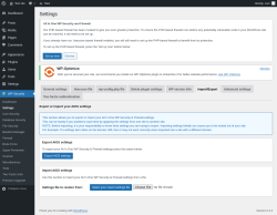 Page screenshot: WP Security &rarr; Settings &rarr; Import/Export