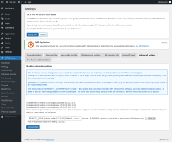 Page screenshot: WP Security &rarr; Settings &rarr; Advanced settings