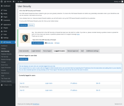 Page screenshot: WP Security &rarr; User Security &rarr; Logged in users