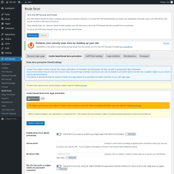 Page screenshot: WP Security &rarr; Brute Force &rarr; Cookie based brute force prevention