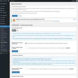 Page screenshot: WP Security &rarr; Spam Prevention &rarr; Comment spam IP monitoring