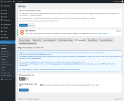 Page screenshot: WP Security &rarr; Settings &rarr; WP version info