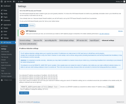 Page screenshot: WP Security &rarr; Settings &rarr; Advanced settings