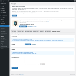 Page screenshot: WP Security &rarr; Firewall &rarr; Advanced settings