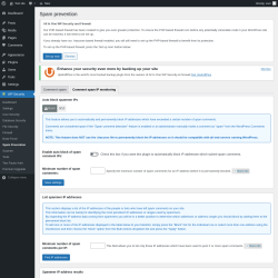 Page screenshot: WP Security &rarr; Spam Prevention &rarr; Comment spam IP monitoring