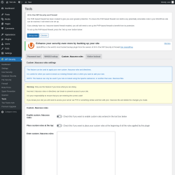 Page screenshot: WP Security &rarr; Tools &rarr; Custom .htaccess rules