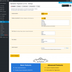 Page screenshot: Settings → Alphabetic Pagination