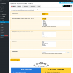 Page screenshot: Settings → Alphabetic Pagination