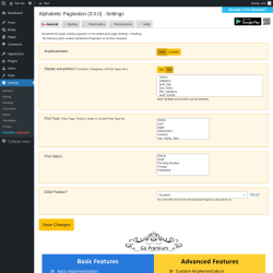Page screenshot: Settings → Alphabetic Pagination
