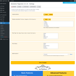 Page screenshot: Settings → Alphabetic Pagination