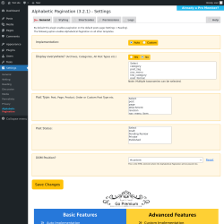 Page screenshot: Settings → Alphabetic Pagination