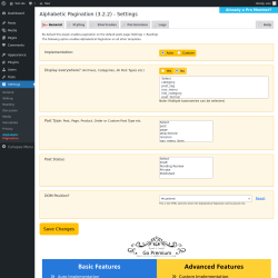 Page screenshot: Settings → Alphabetic Pagination