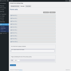 Page screenshot: Alt Site Settings &rarr; Contact forms &rarr; Form sets